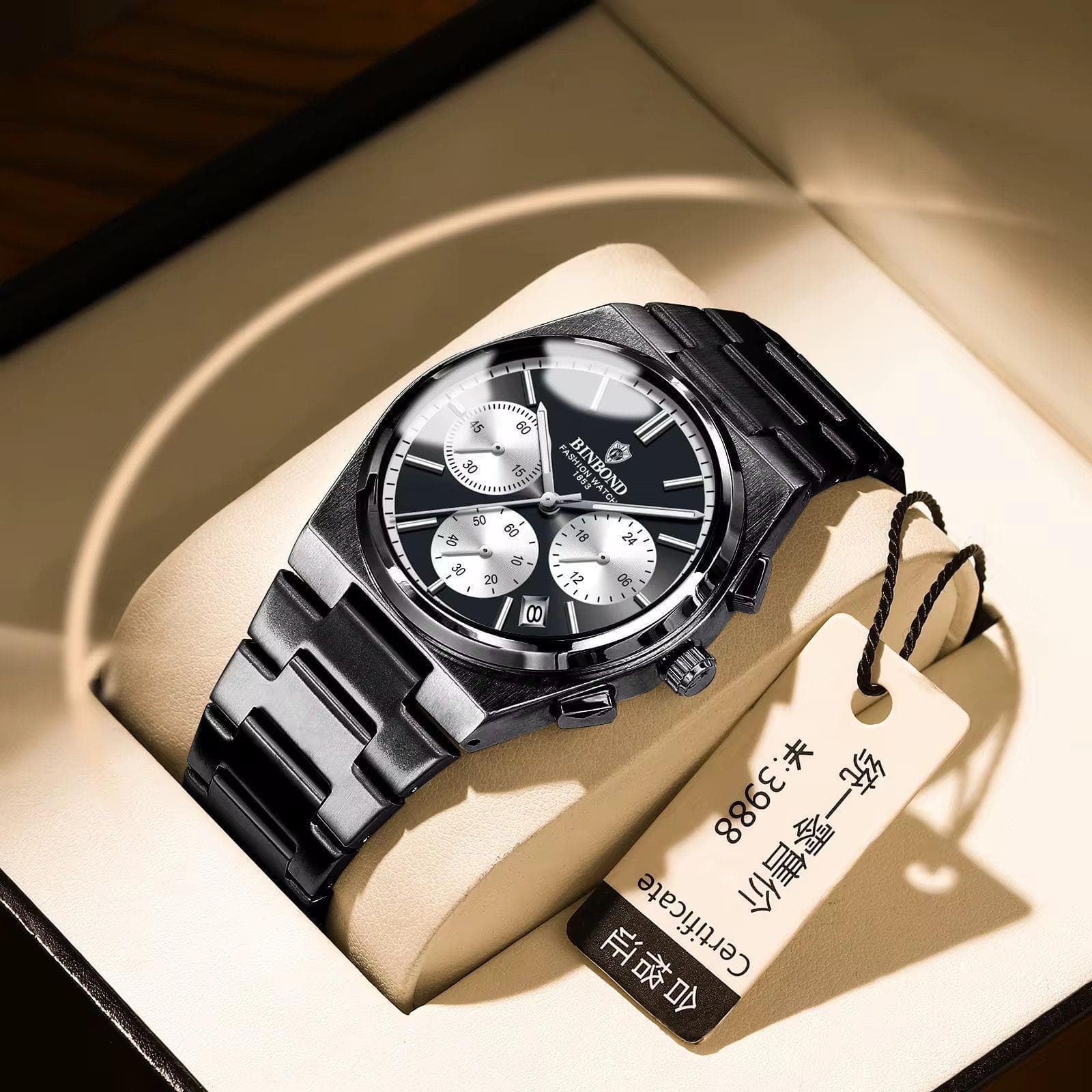 Binbond 203 Chronograph Calendar Stainless Steel Mens Watch