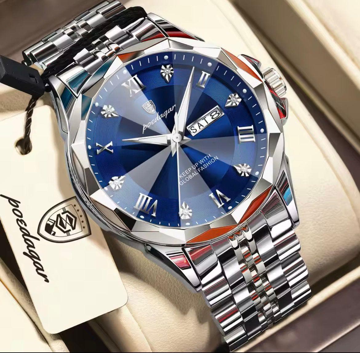 Poedagar 698 Water Resistant Stainless Steel Quartz Mens Watch