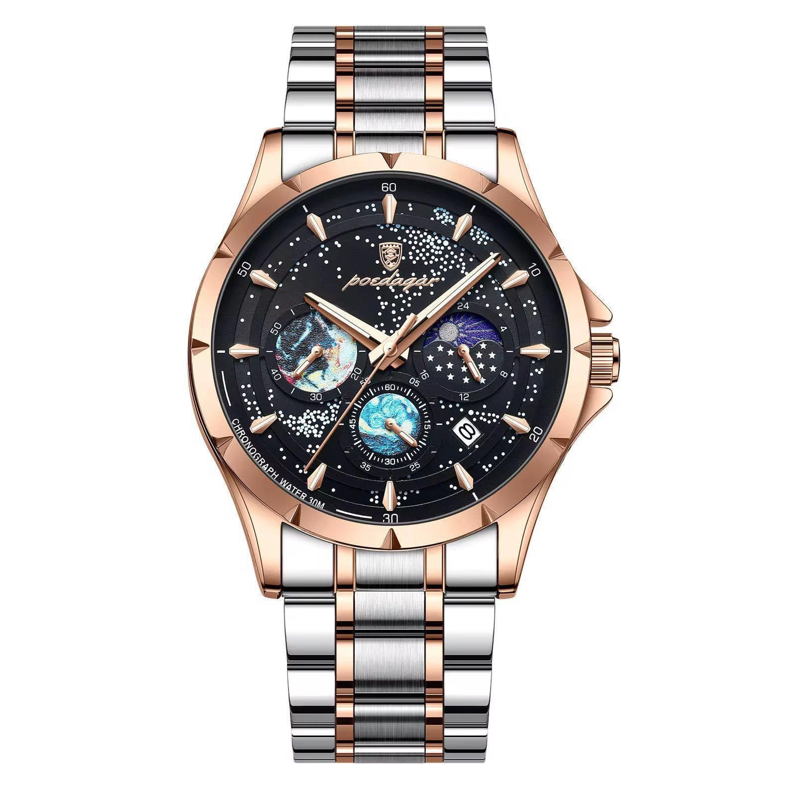 Poedagar 916 Moon Phase Chronograph Luminous Mens Watch