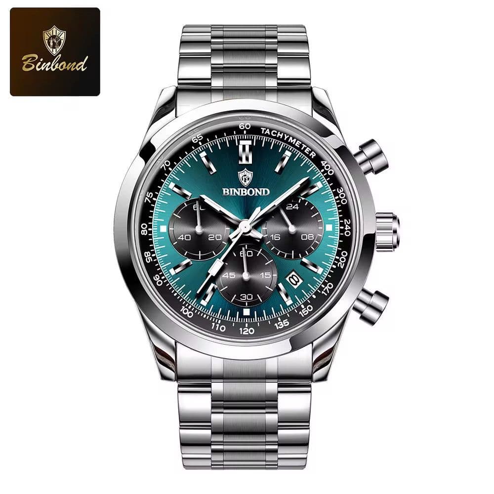Binbond 380 Chronograph Calendar Stainless Steel Mens Watch