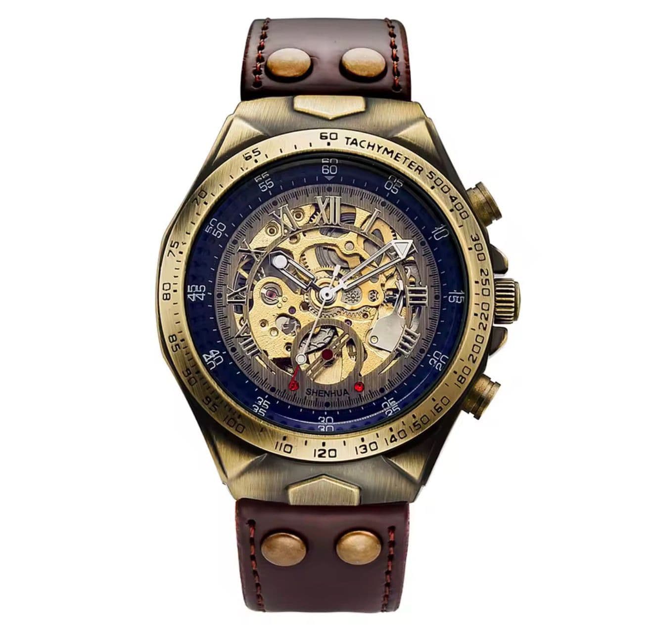 Automatic Gents Watch Bronze Casing Water Resistant Genuine Leather Mens Watch