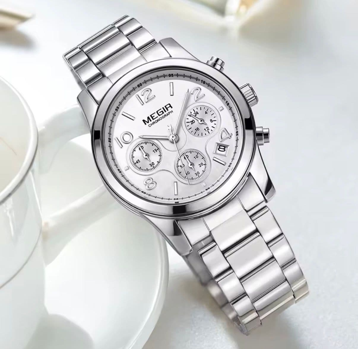 MEGIR Chronograph Full Chronograph Date Display Stainless Steel Ladies Watch
