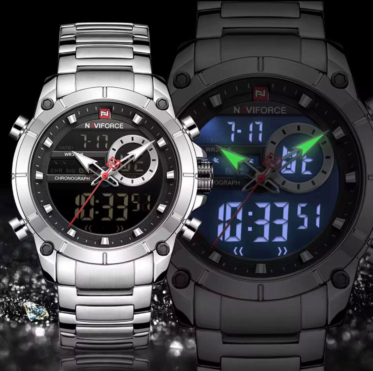 NAVIFORCE NF9163 Dual Time Water Resistant Battery Powered Mens Watch