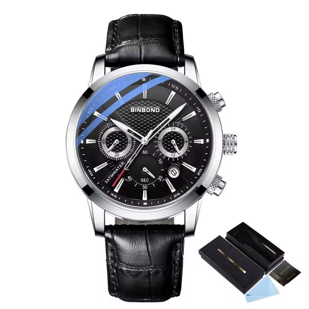 Binbond 61226 Durable Leather Straps Chronograph Water Resistant Mens Watch