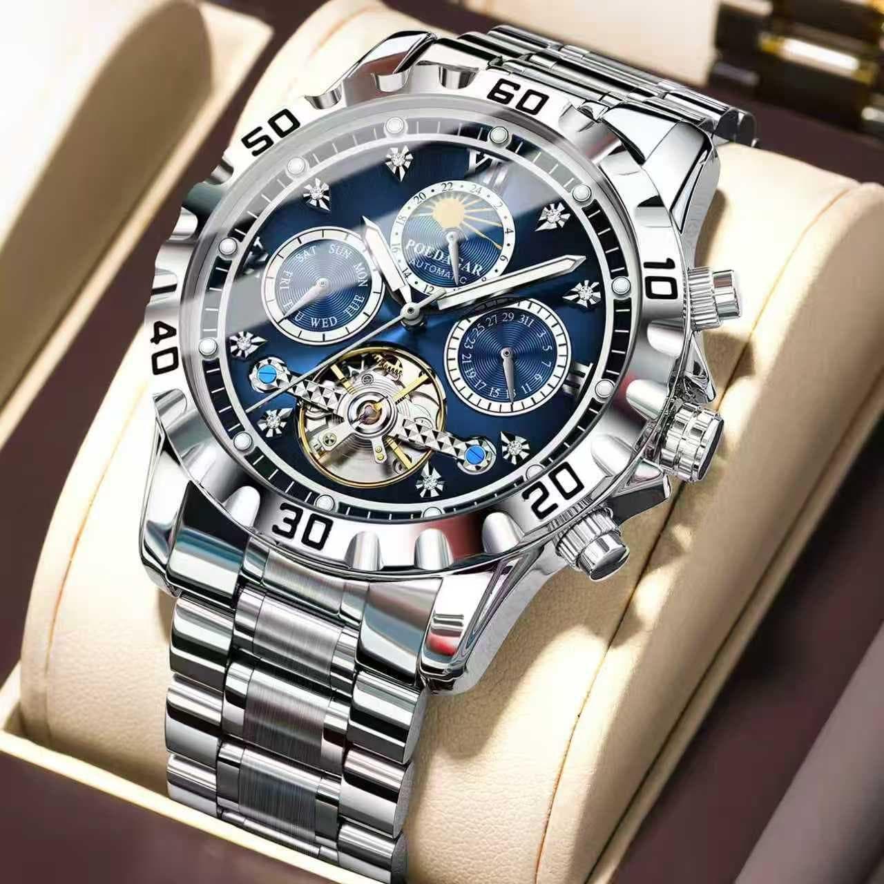 POEDAGAR 1423 Automatic Chronograph Stainless Steel Mens Watch