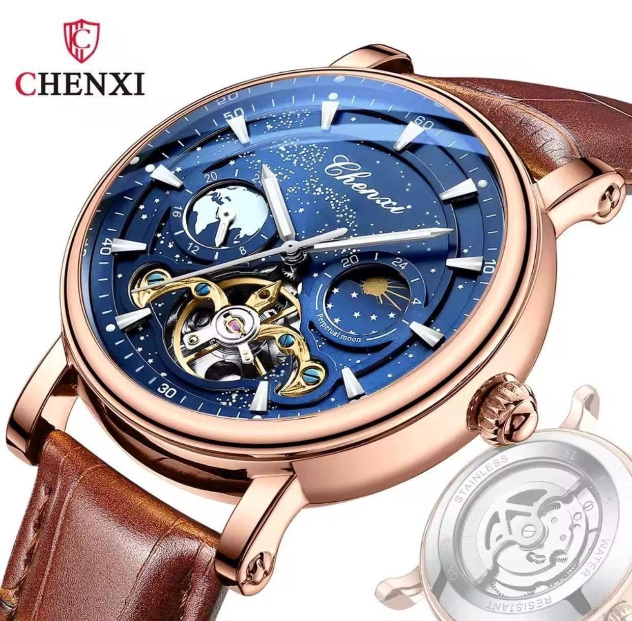 CHENXI 8872 Automatic 24hr Display Genuine Leather Mens Watch