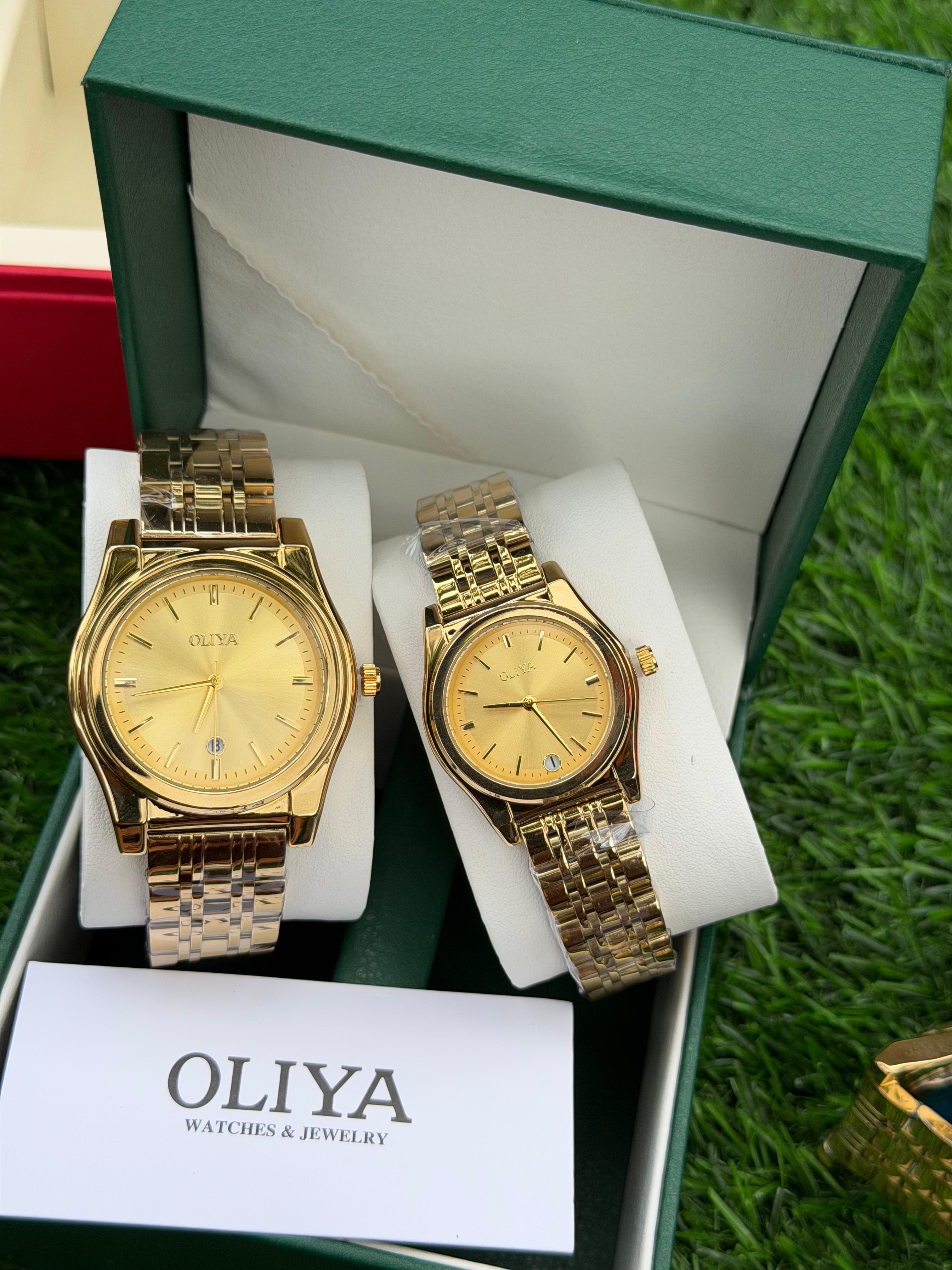 OLIYA Couple Set Stainless Steel Water Resistant Date Display Watches