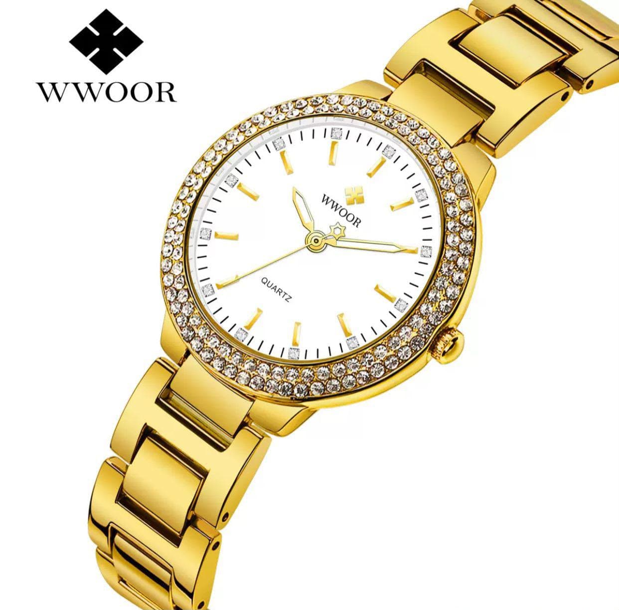 WWOOR Iced Out High Quality Quartz Movement Stainless Steel Ladies Watch