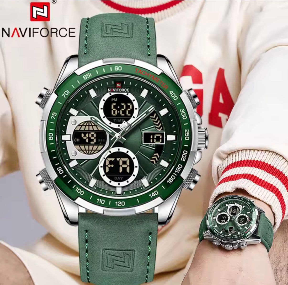 NAVIFORCE NF 9197 Analogue Digital Display Leather Mens Watch