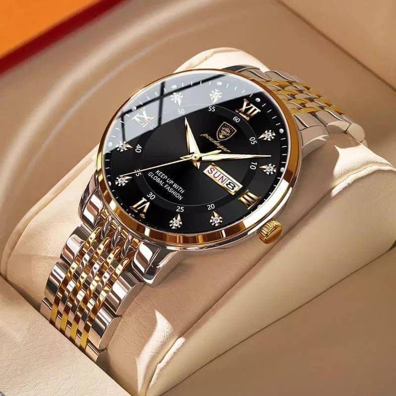 POEDAGAR 836 Day Date Display Battery Powered Stainless Steel Mens Watch