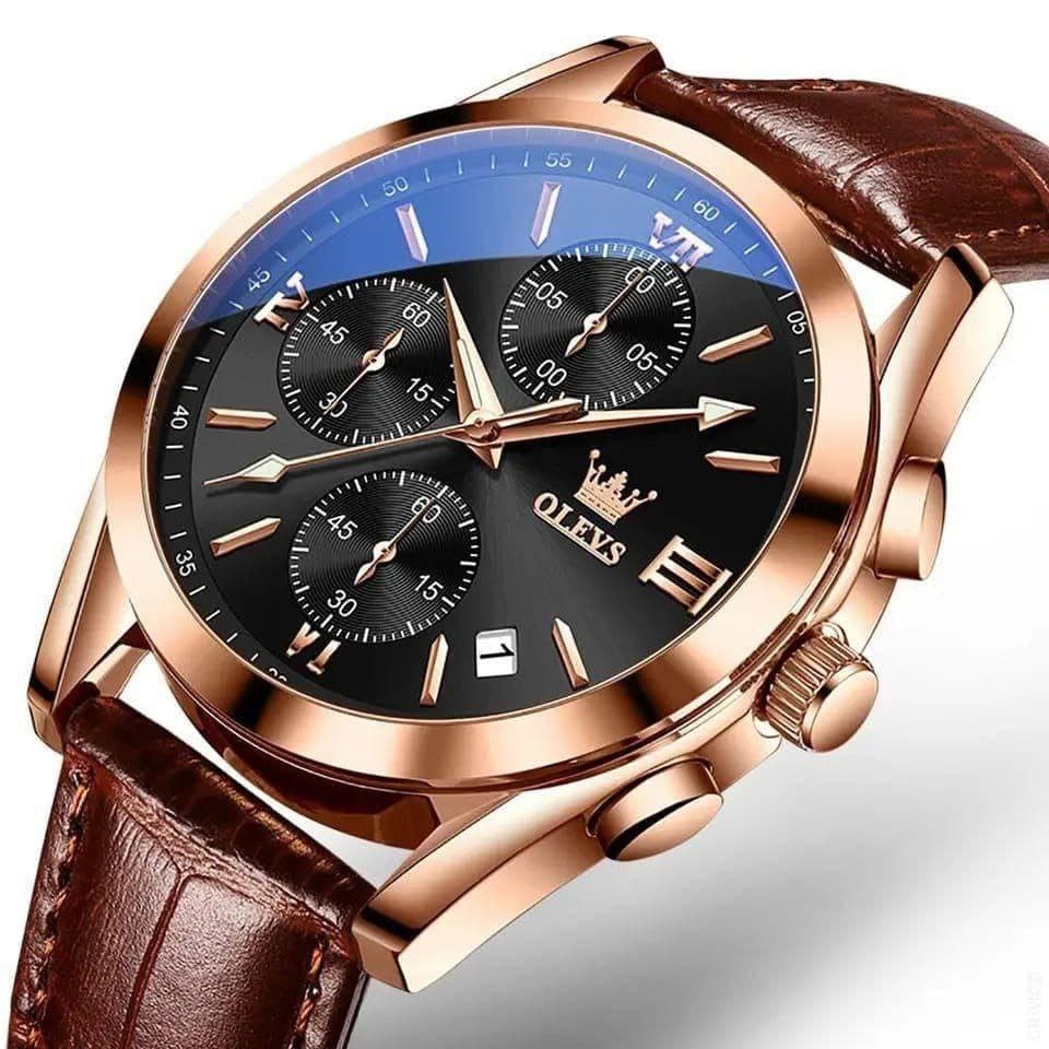 OLEVS 2872 Chronograph Water Resistant Genuine Leather Mens Watch