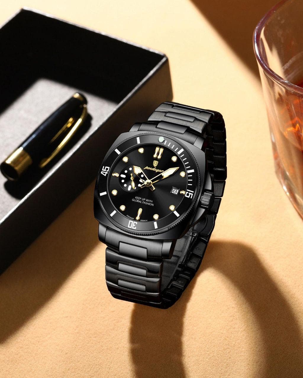 POEDAGAR 873 Water Resistant Luminous Dial Stainless Steel Mens Watch